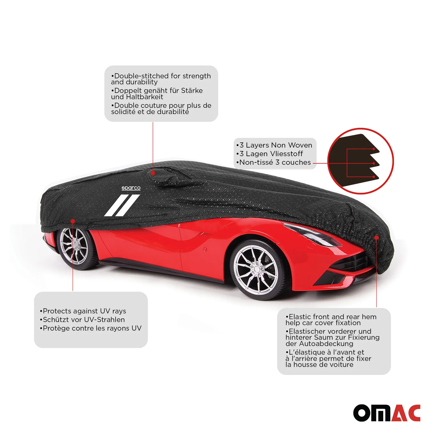 SPARCO Auto Schutzhülle Vollgarage Autoabdeckung Schwarz Ganzgarage Autogarage L - Image 3