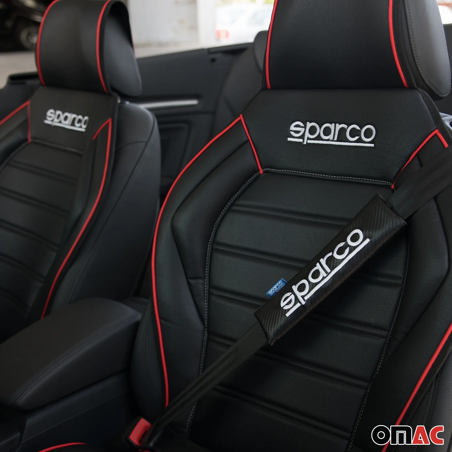 SPARCO Gurtschoner Gurtpolster Sicherheitsgurt Gurtschutz Karbon Schwarz 2x - Image 2