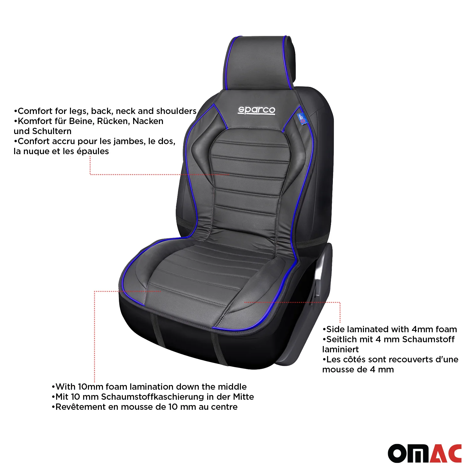 SPARCO Sitzkissen Sitzauflage Sitzschoner Universal Schwarz Blau Auto-Sitzschutz - Image 4