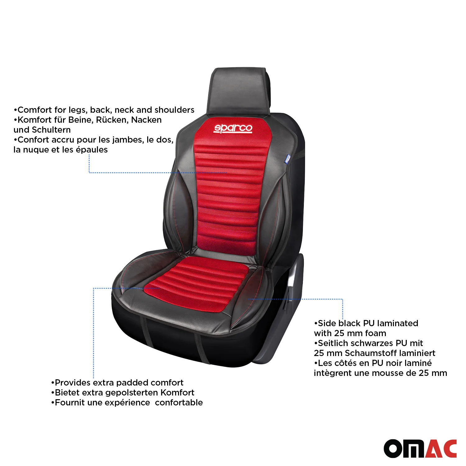 SPARCO Sitzkissen Sitzauflage Sitzschoner Universell Auto Sitzschutz Schwarz Rot - Image 4