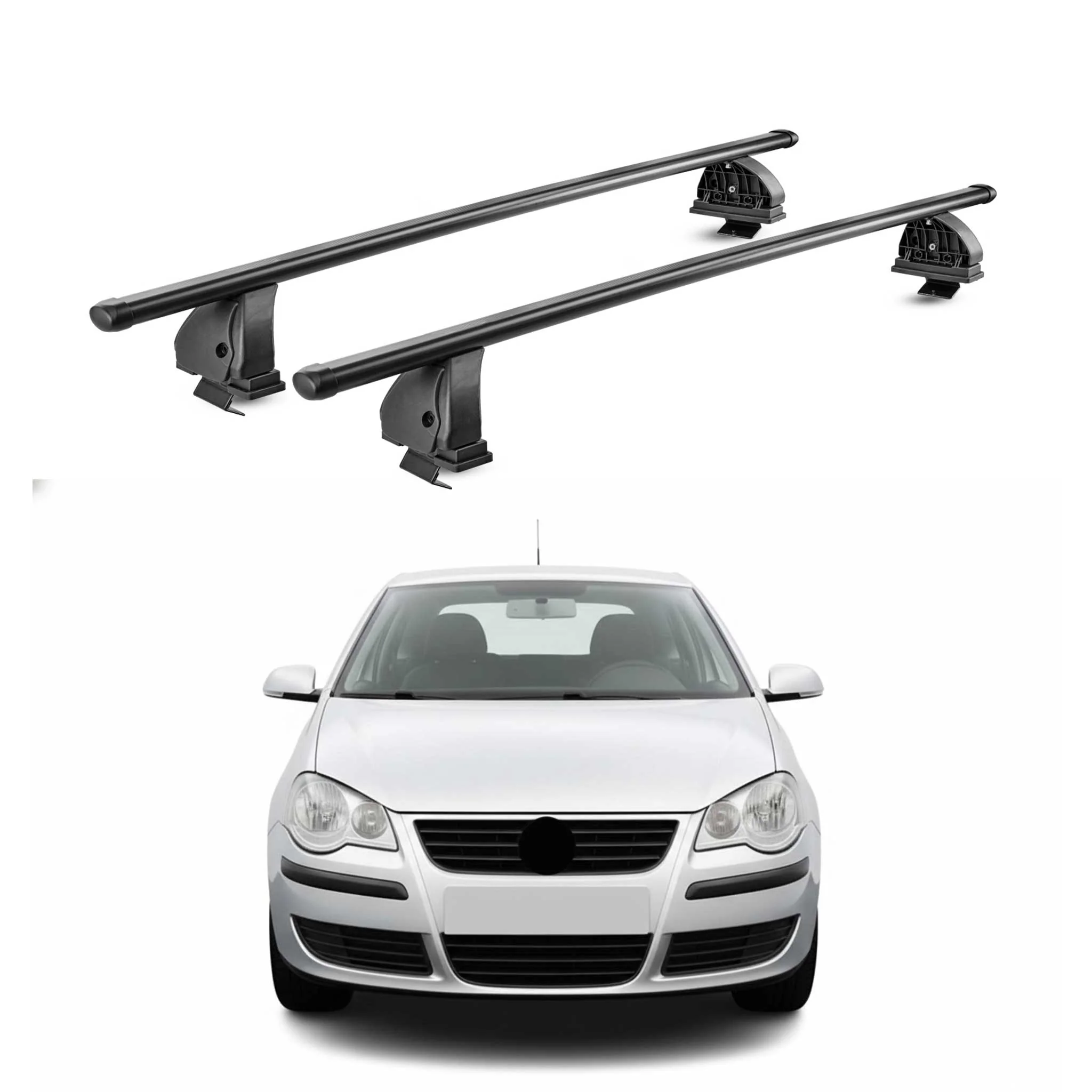 Stahl Dachträger für VW Polo mk4 2001-2009 3/5 Tür TÜV Abschließbar 2tlg Schwarz