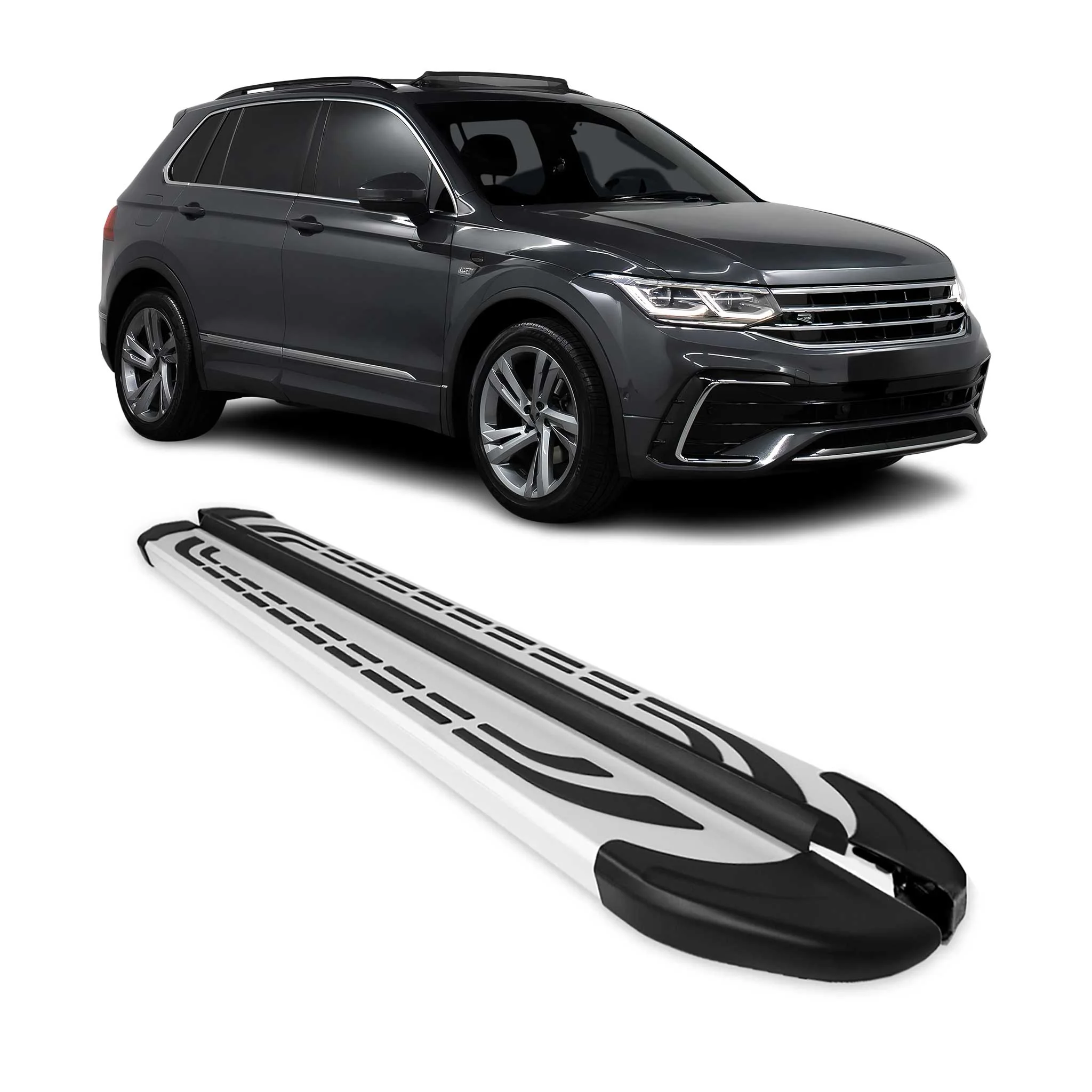 Trittbretter Schweller Seitenbretter für VW Tiguan 2016-2024 2X Aluminium Silber