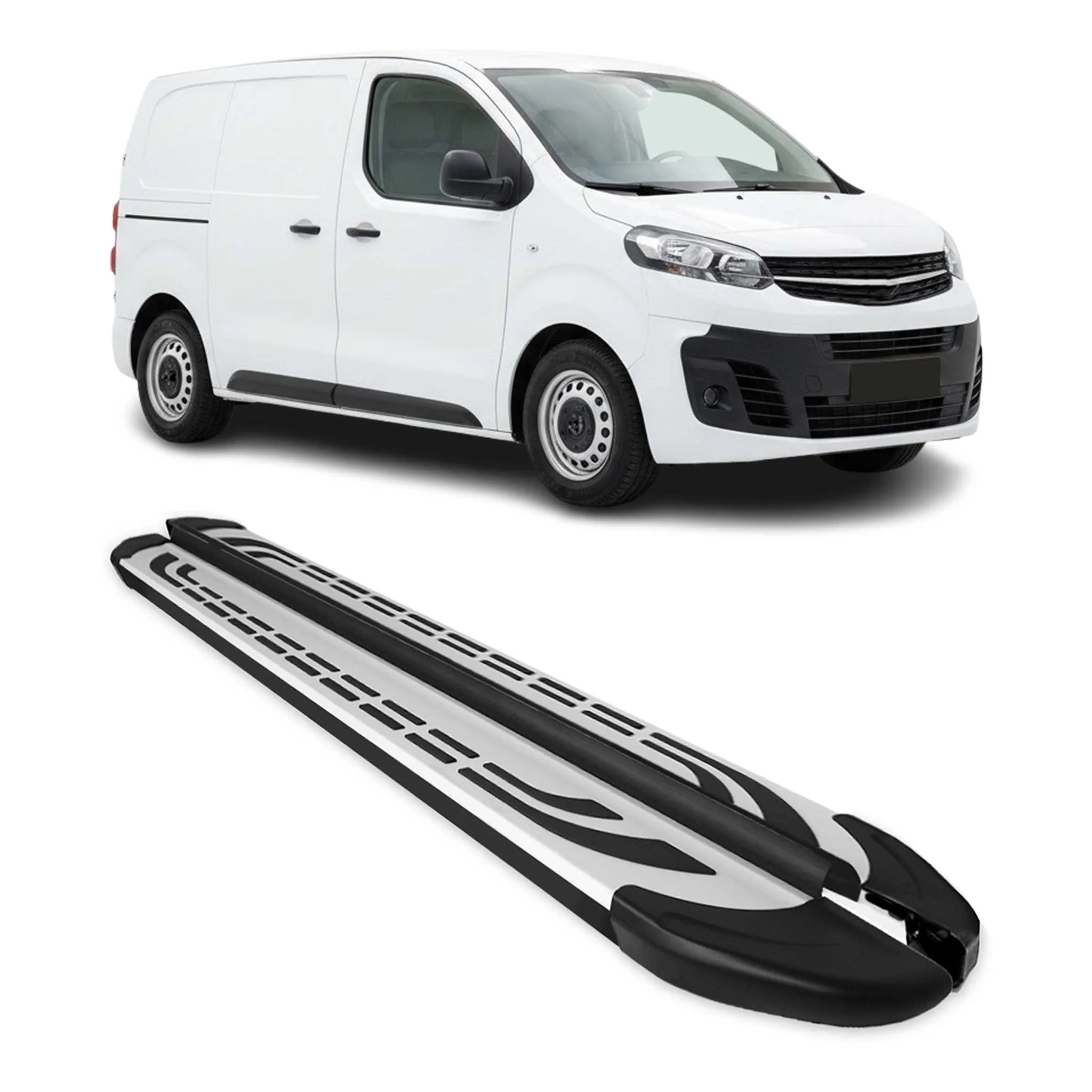 Trittbretter Seitenbretter für Opel Vivaro 2019-2026 L1 Kurzer Alu Schwarz-Grau