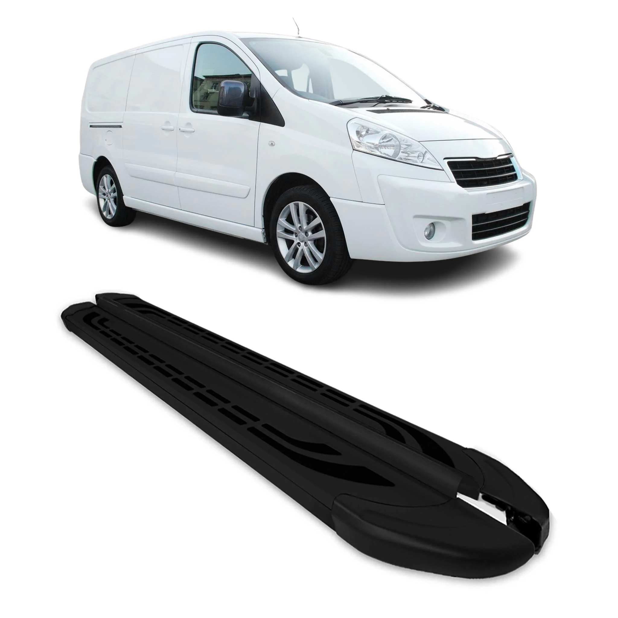 Trittbretter Seitenbretter für Peugeot Expert 2007-2016 L2 Langer Alu Schwarz