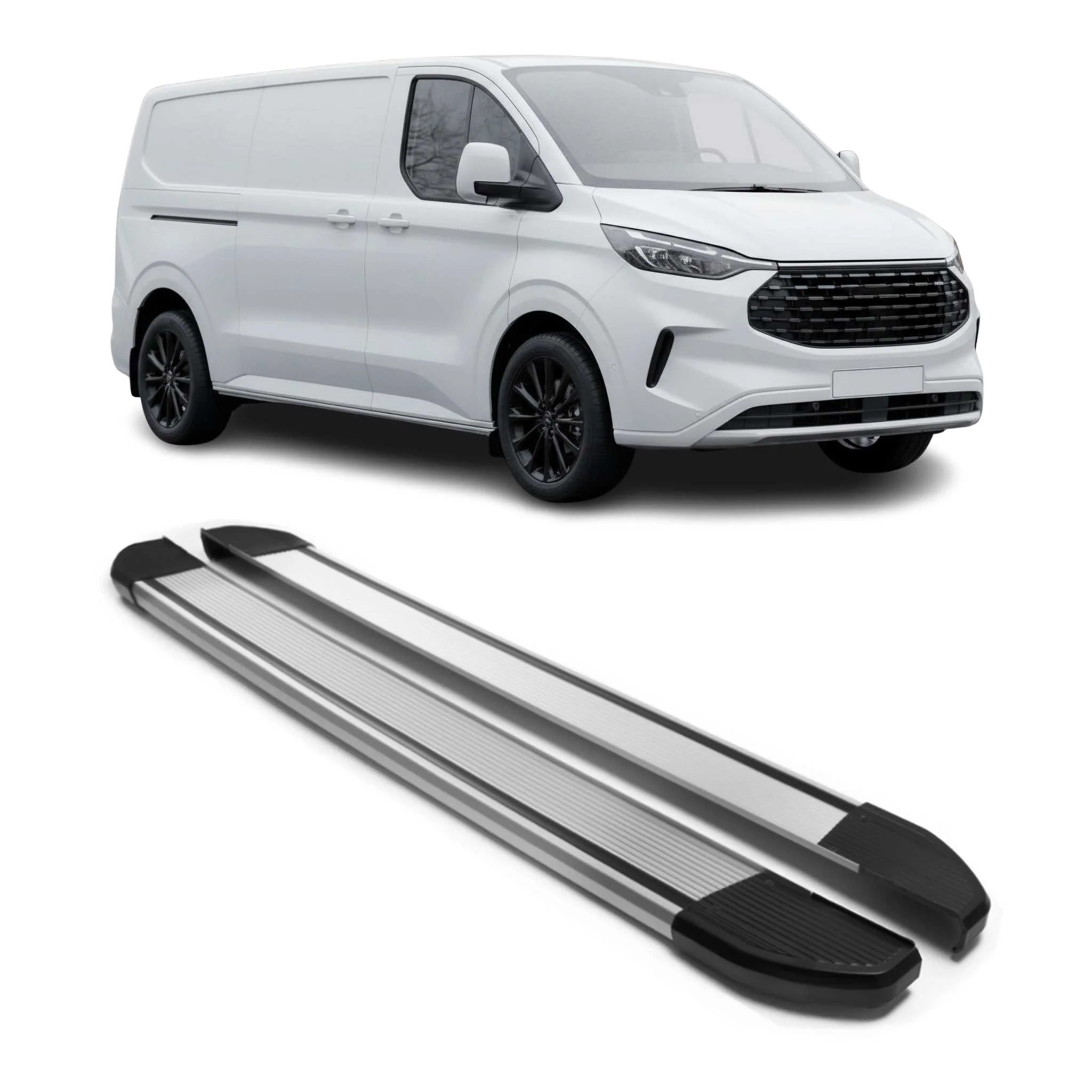Trittbretter Seitenschweller für Ford Tourneo Custom 2023-2026 L2 Alu Grau 2 tlg