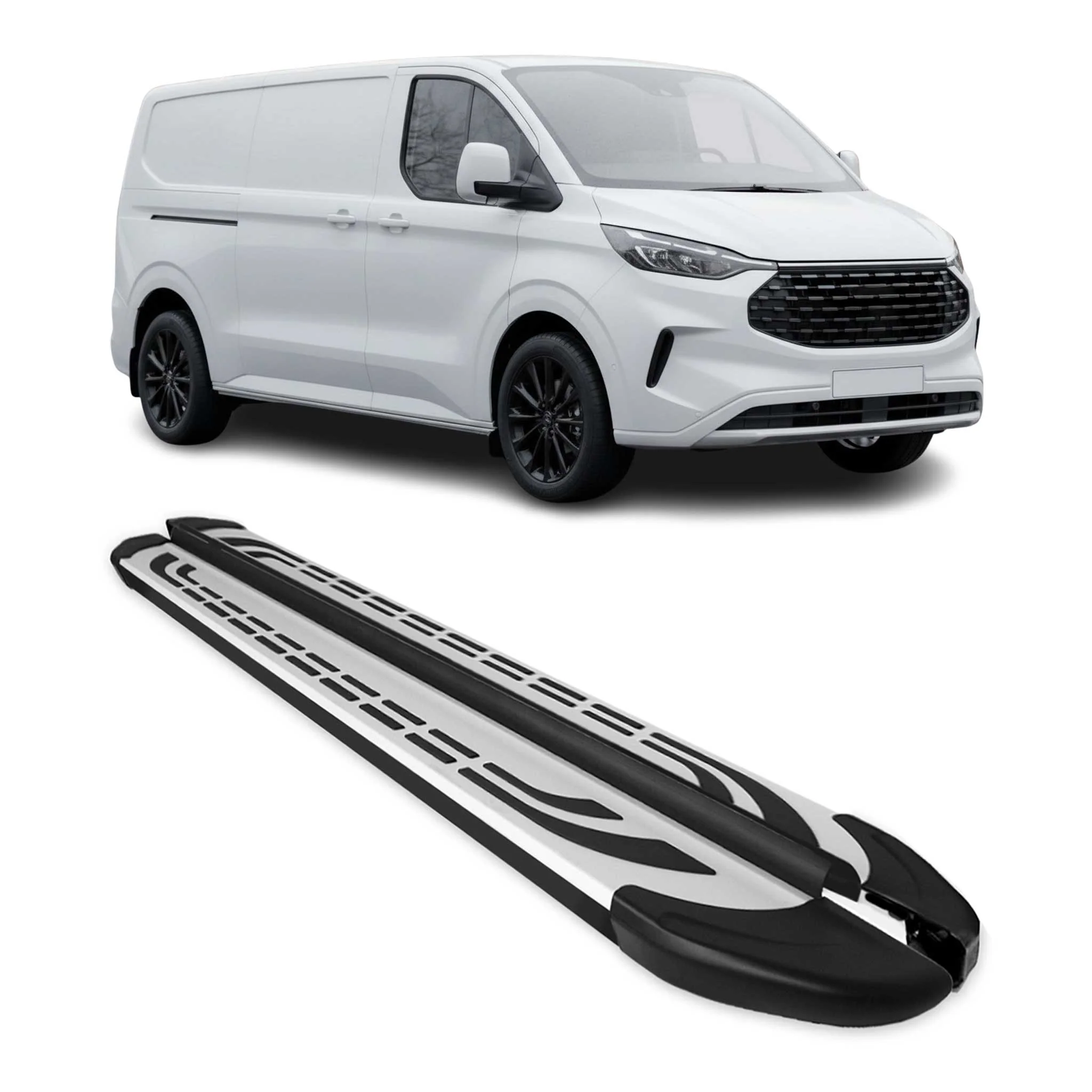 Trittbretter Seitenschweller für Ford Tourneo Custom 2023-26 L2 Grau Schwarz 2x