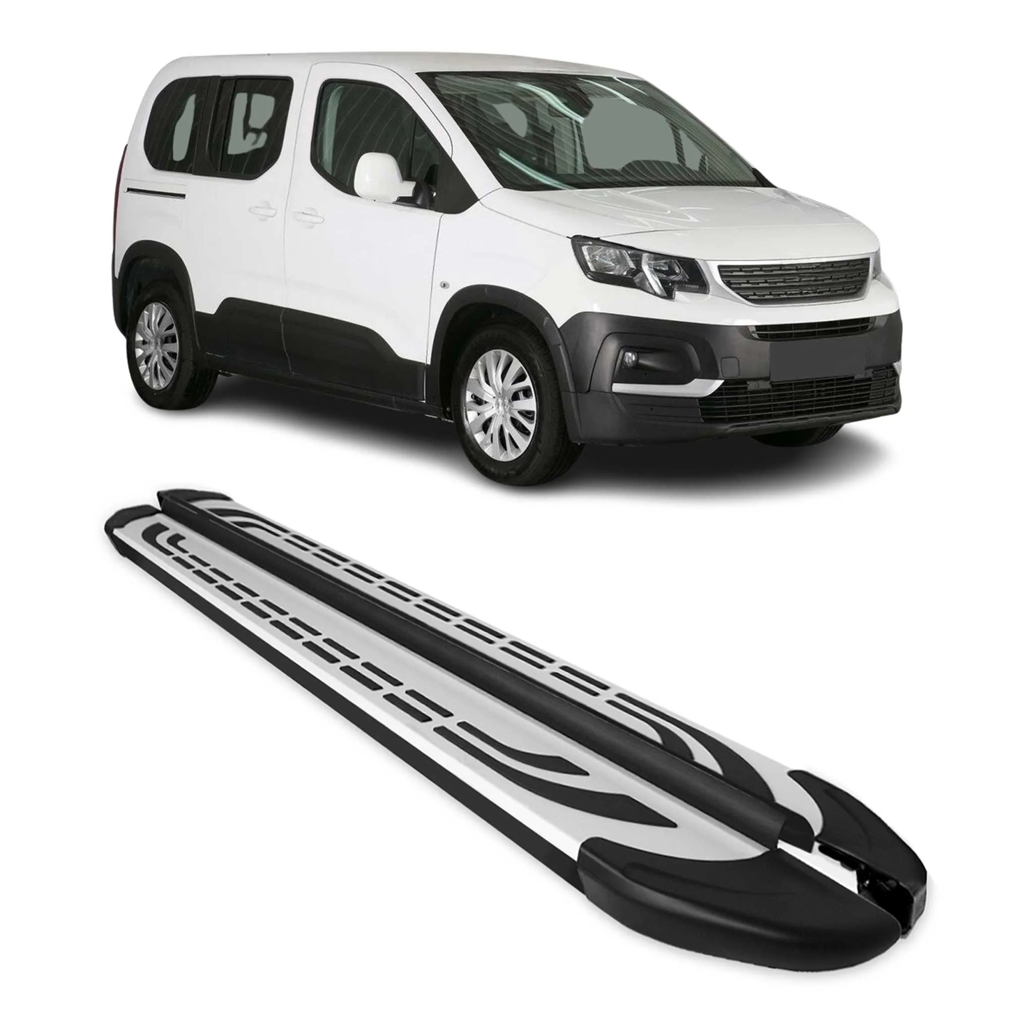 Trittbretter Seitenschweller für Peugeot Rifter 2018-26 Kombi L1 Silber Schwarz