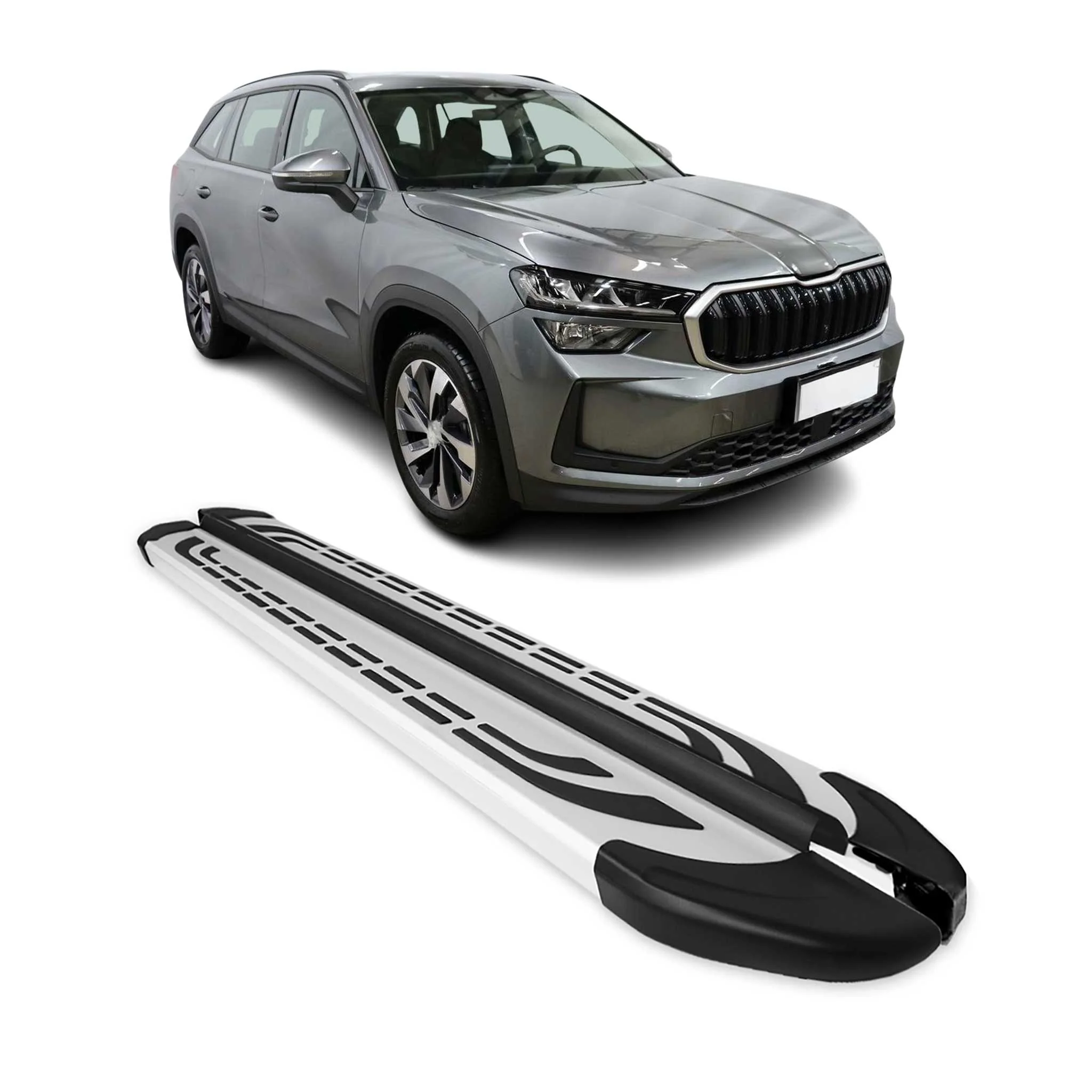 Trittbretter Seitenschweller für Skoda Kodiaq II 2024-2026 Grau Aluminium 2tlg
