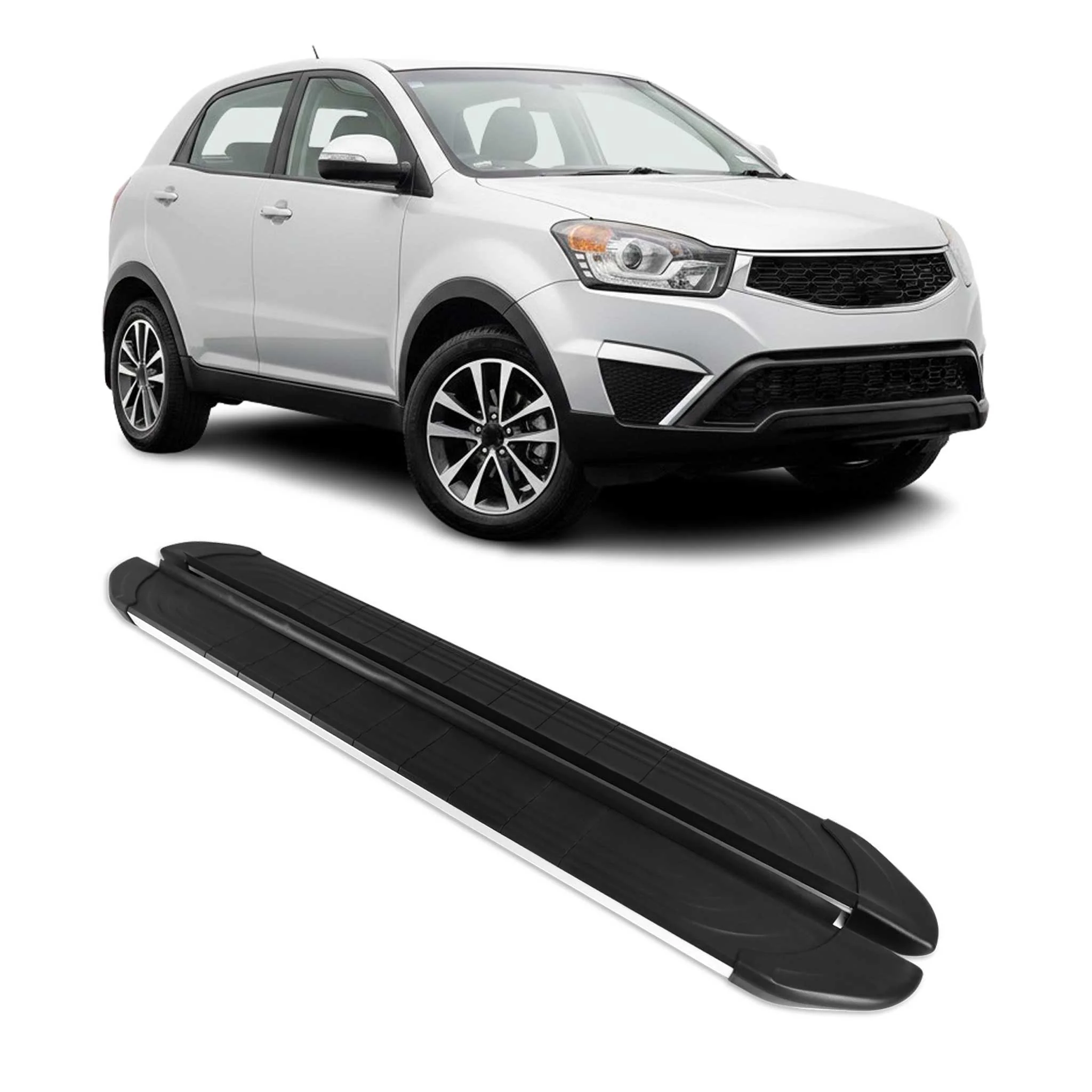Trittbretter Seitenschweller für Ssangyong Korando C 2011-2019 Alu Schwarz Grau