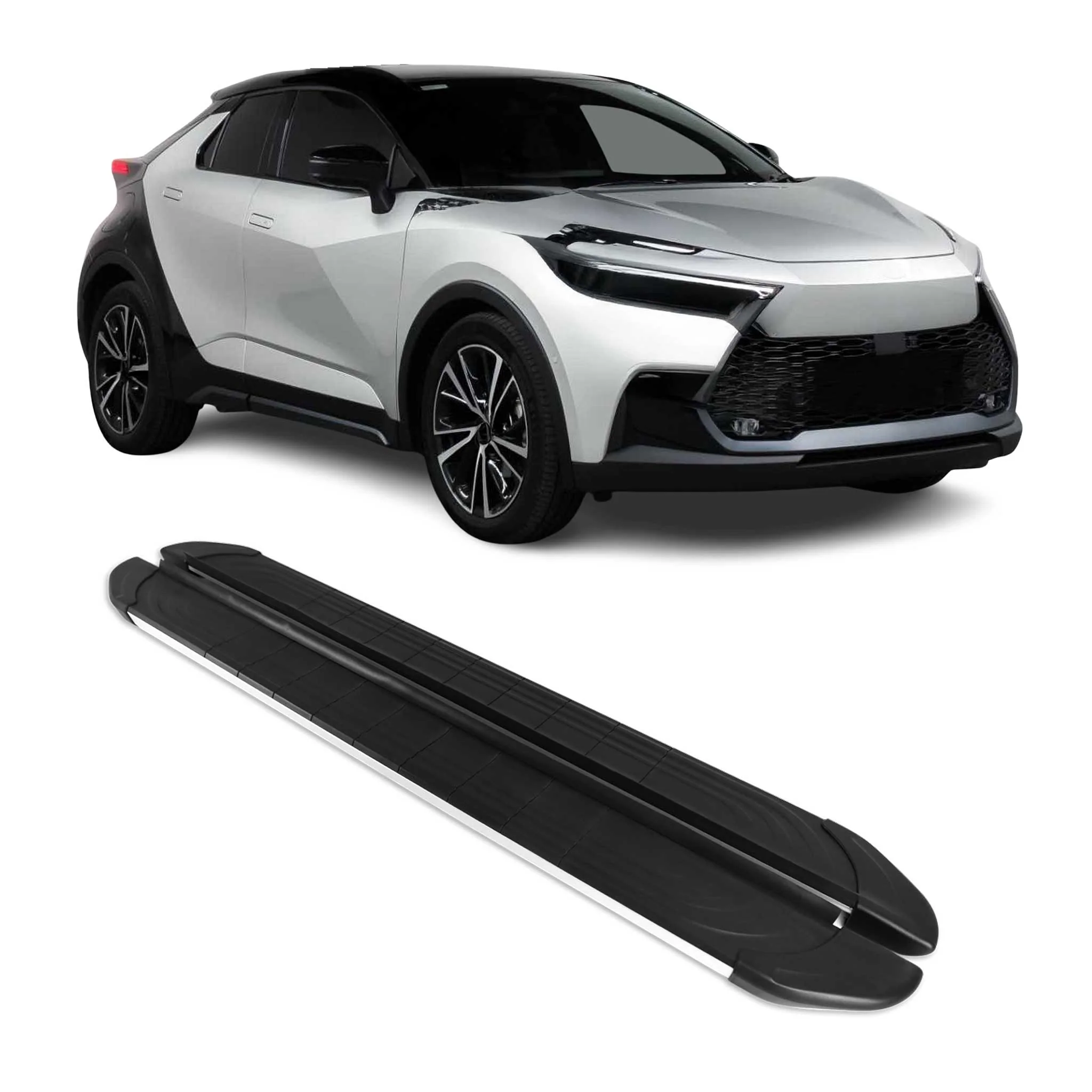 Trittbretter Seitenschweller für Toyota C-HR AX20 2023-2026 Alu Schwarz Silber